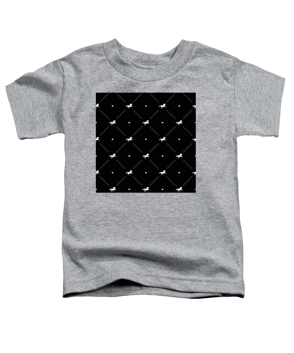 Vector seamless pattern of white horse silhouette with heart isolated on black - Toddler T-Shirt