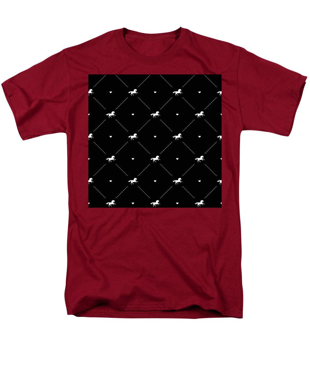 Vector seamless pattern of white horse silhouette with heart isolated on black - Men's T-Shirt  (Regular Fit)