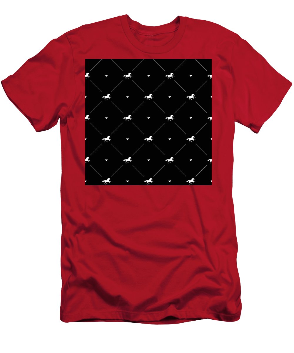 Vector seamless pattern of white horse silhouette with heart isolated on black - T-Shirt