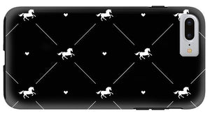 Vector seamless pattern of white horse silhouette with heart isolated on black - Phone Case