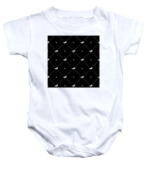Vector seamless pattern of white horse silhouette with heart isolated on black - Baby Onesie