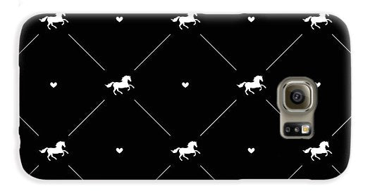 Vector seamless pattern of white horse silhouette with heart isolated on black - Phone Case