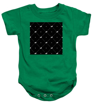 Vector seamless pattern of white horse silhouette with heart isolated on black - Baby Onesie