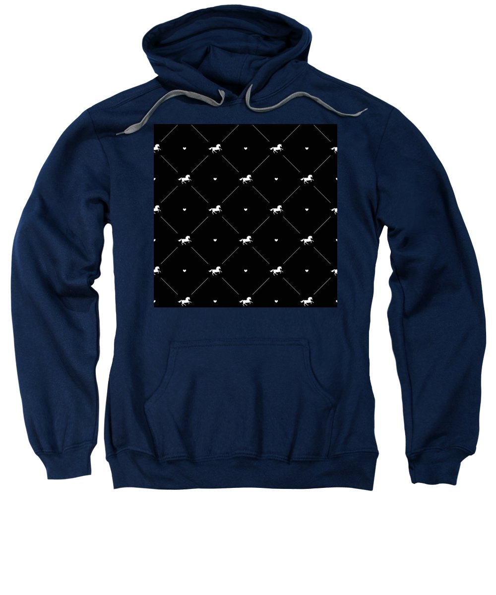 Vector seamless pattern of white horse silhouette with heart isolated on black - Sweatshirt