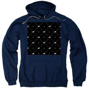 Vector seamless pattern of white horse silhouette with heart isolated on black - Sweatshirt