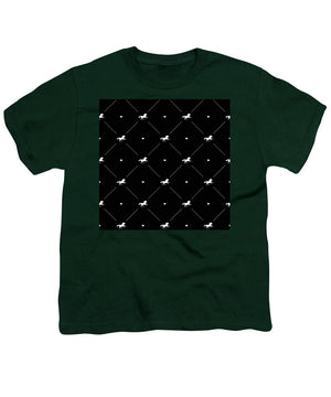 Vector seamless pattern of white horse silhouette with heart isolated on black - Youth T-Shirt