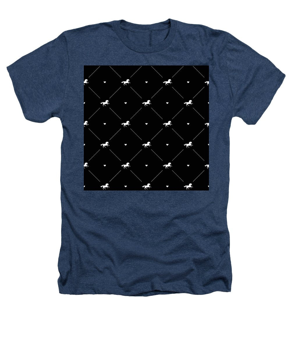 Vector seamless pattern of white horse silhouette with heart isolated on black - Heathers T-Shirt