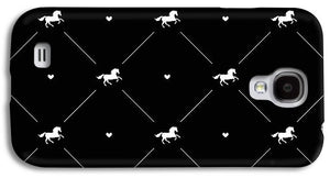 Vector seamless pattern of white horse silhouette with heart isolated on black - Phone Case