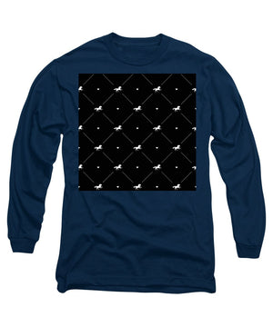 Vector seamless pattern of white horse silhouette with heart isolated on black - Long Sleeve T-Shirt