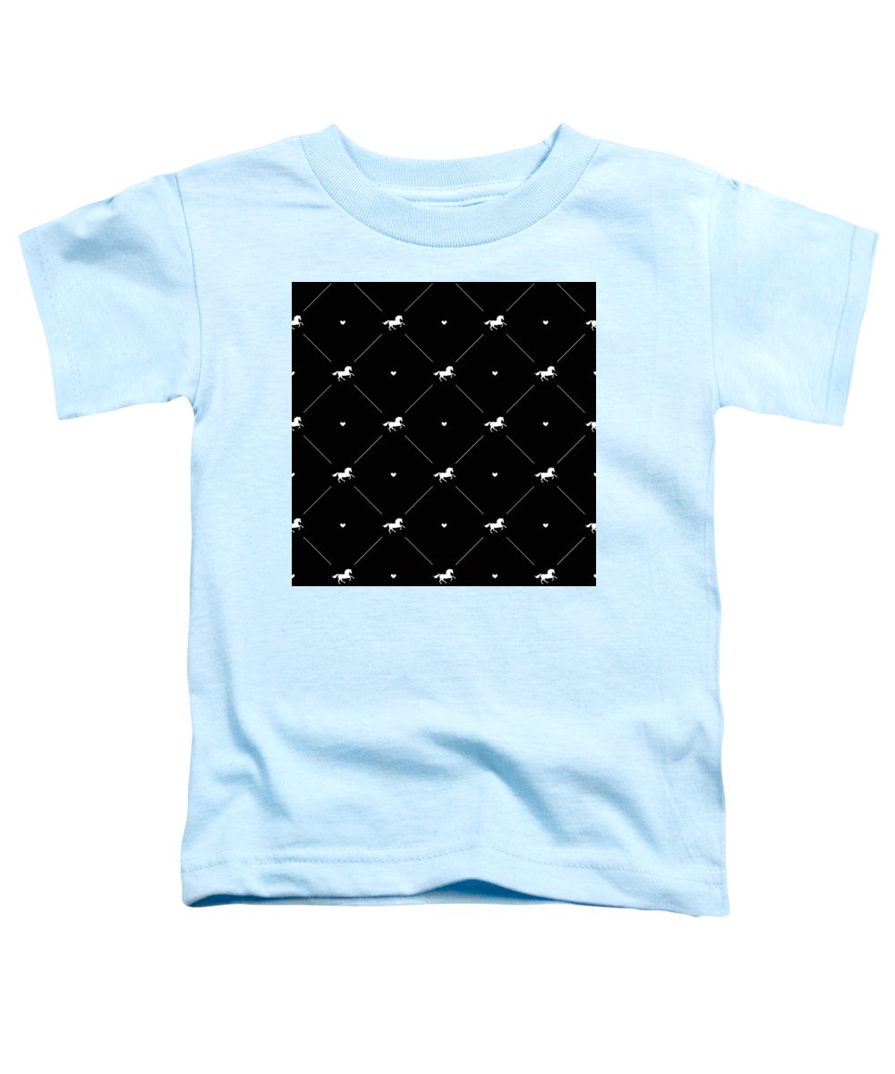 Vector seamless pattern of white horse silhouette with heart isolated on black - Toddler T-Shirt