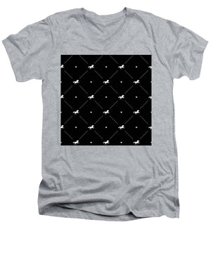 Vector seamless pattern of white horse silhouette with heart isolated on black - Men's V-Neck T-Shirt