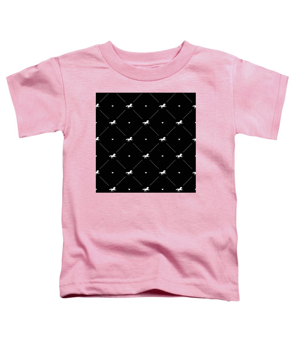 Vector seamless pattern of white horse silhouette with heart isolated on black - Toddler T-Shirt