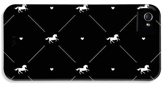 Vector seamless pattern of white horse silhouette with heart isolated on black - Phone Case