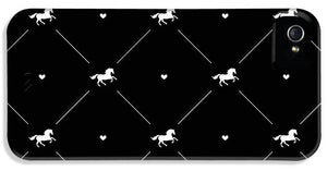 Vector seamless pattern of white horse silhouette with heart isolated on black - Phone Case