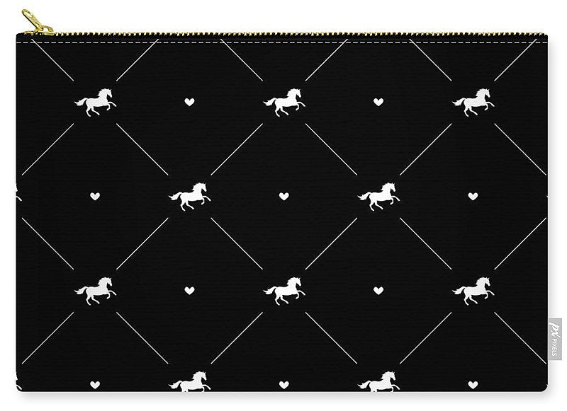 Vector seamless pattern of white horse silhouette with heart isolated on black - Carry-All Pouch