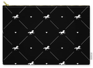 Vector seamless pattern of white horse silhouette with heart isolated on black - Carry-All Pouch