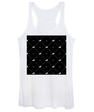 Vector seamless pattern of white horse silhouette with heart isolated on black - Women's Tank Top