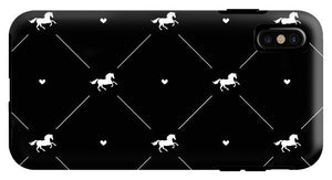 Vector seamless pattern of white horse silhouette with heart isolated on black - Phone Case