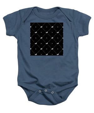 Vector seamless pattern of white horse silhouette with heart isolated on black - Baby Onesie