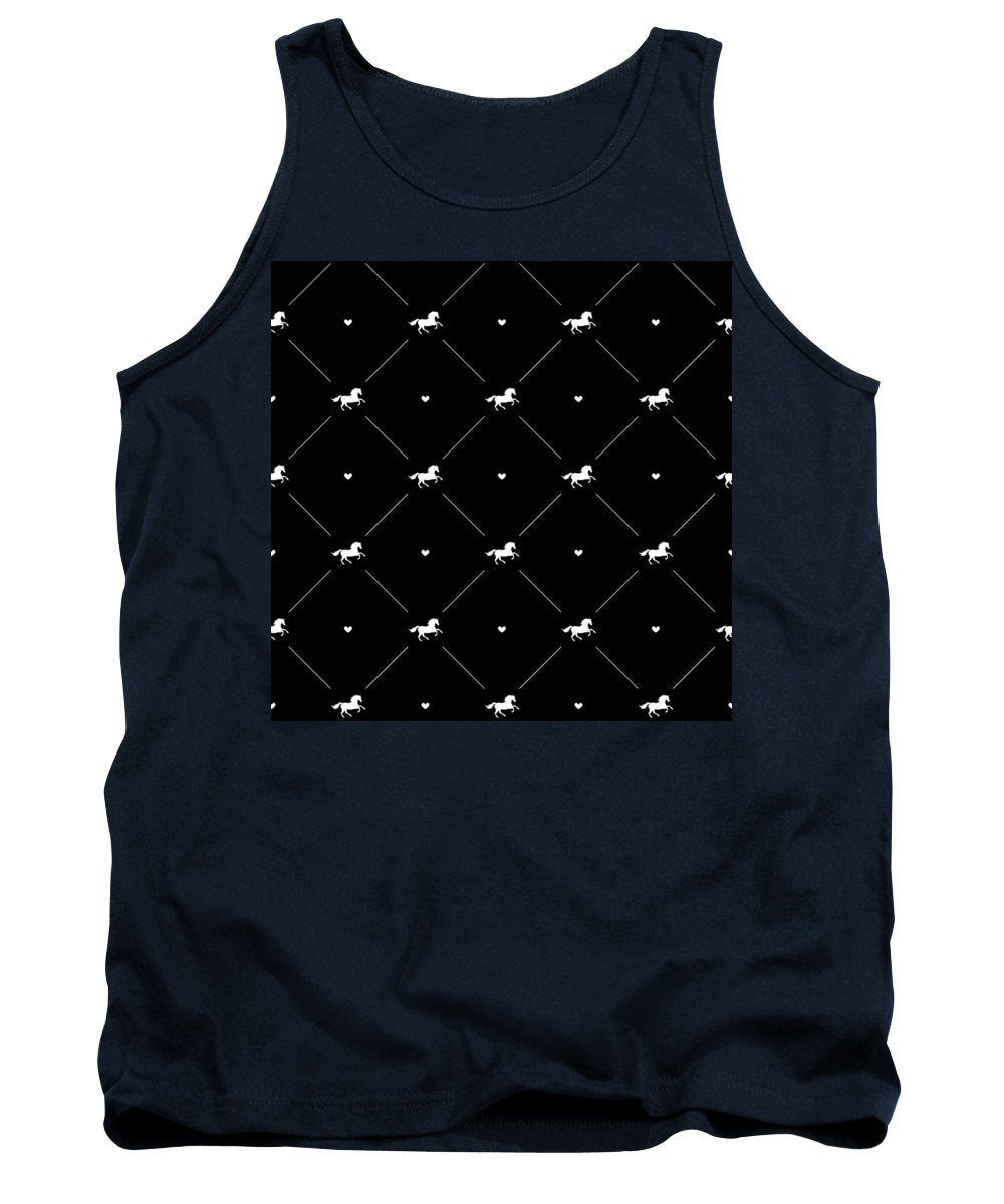 Vector seamless pattern of white horse silhouette with heart isolated on black - Tank Top