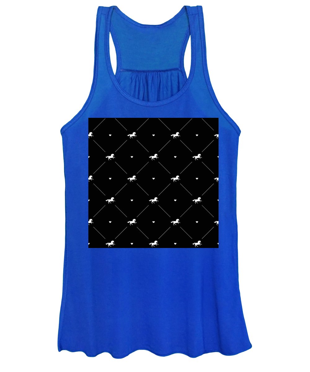Vector seamless pattern of white horse silhouette with heart isolated on black - Women's Tank Top