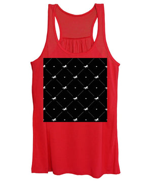 Vector seamless pattern of white horse silhouette with heart isolated on black - Women's Tank Top
