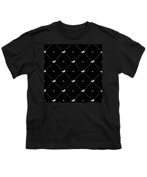 Vector seamless pattern of white horse silhouette with heart isolated on black - Youth T-Shirt