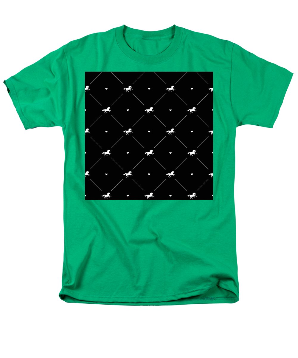 Vector seamless pattern of white horse silhouette with heart isolated on black - Men's T-Shirt  (Regular Fit)