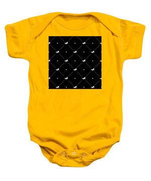 Vector seamless pattern of white horse silhouette with heart isolated on black - Baby Onesie