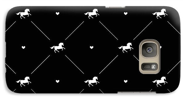 Vector seamless pattern of white horse silhouette with heart isolated on black - Phone Case