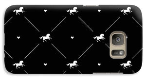 Vector seamless pattern of white horse silhouette with heart isolated on black - Phone Case