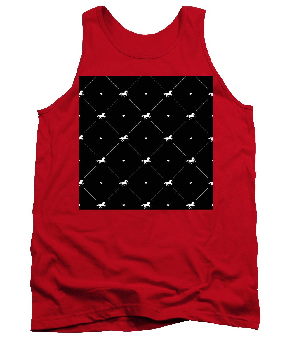 Vector seamless pattern of white horse silhouette with heart isolated on black - Tank Top