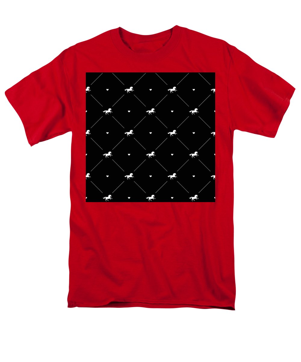 Vector seamless pattern of white horse silhouette with heart isolated on black - Men's T-Shirt  (Regular Fit)