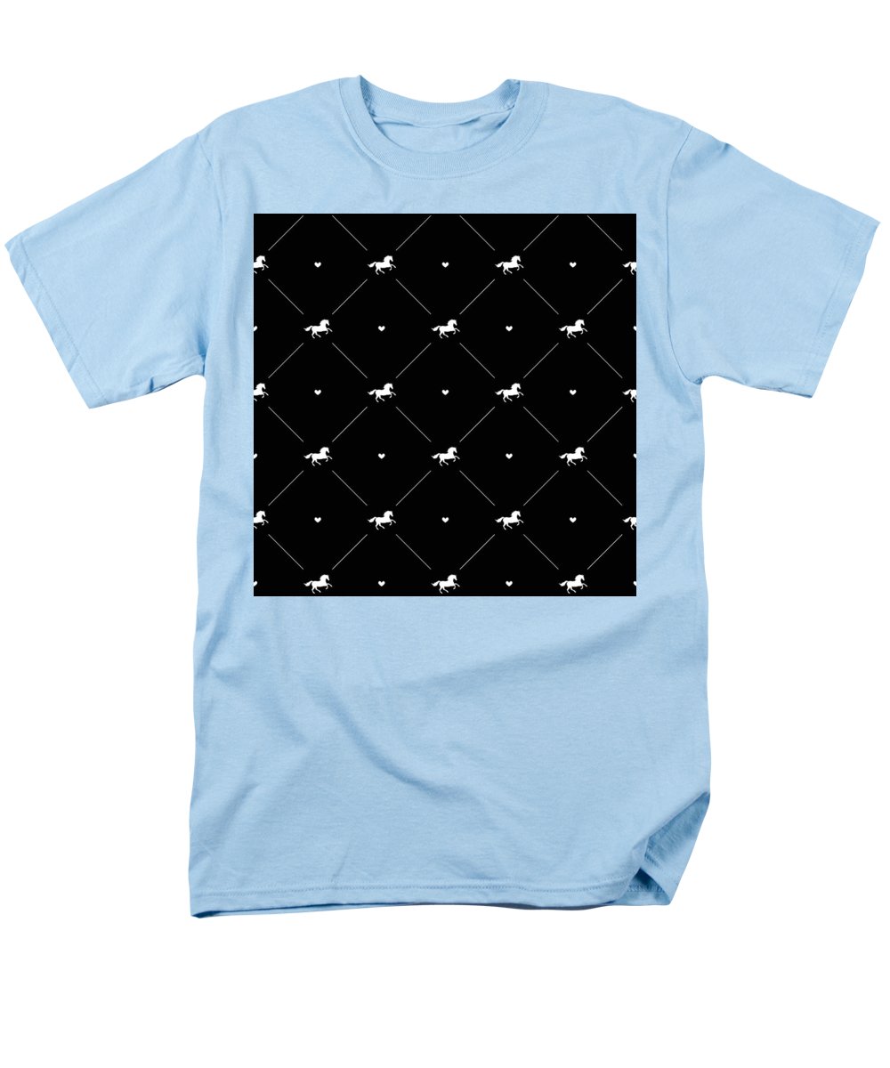 Vector seamless pattern of white horse silhouette with heart isolated on black - Men's T-Shirt  (Regular Fit)
