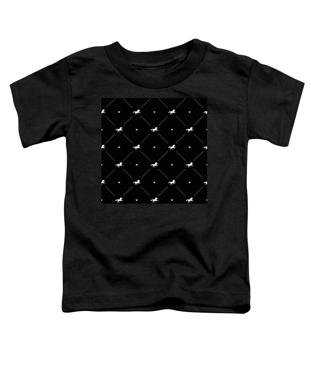 Vector seamless pattern of white horse silhouette with heart isolated on black - Toddler T-Shirt