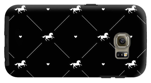Vector seamless pattern of white horse silhouette with heart isolated on black - Phone Case