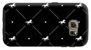 Vector seamless pattern of white horse silhouette with heart isolated on black - Phone Case