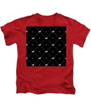 Vector seamless pattern of white horse silhouette with heart isolated on black - Kids T-Shirt