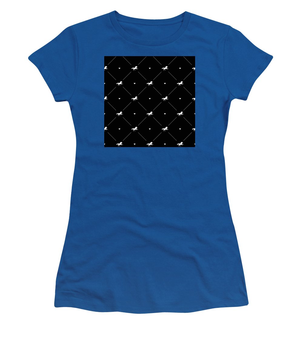 Vector seamless pattern of white horse silhouette with heart isolated on black - Women's T-Shirt