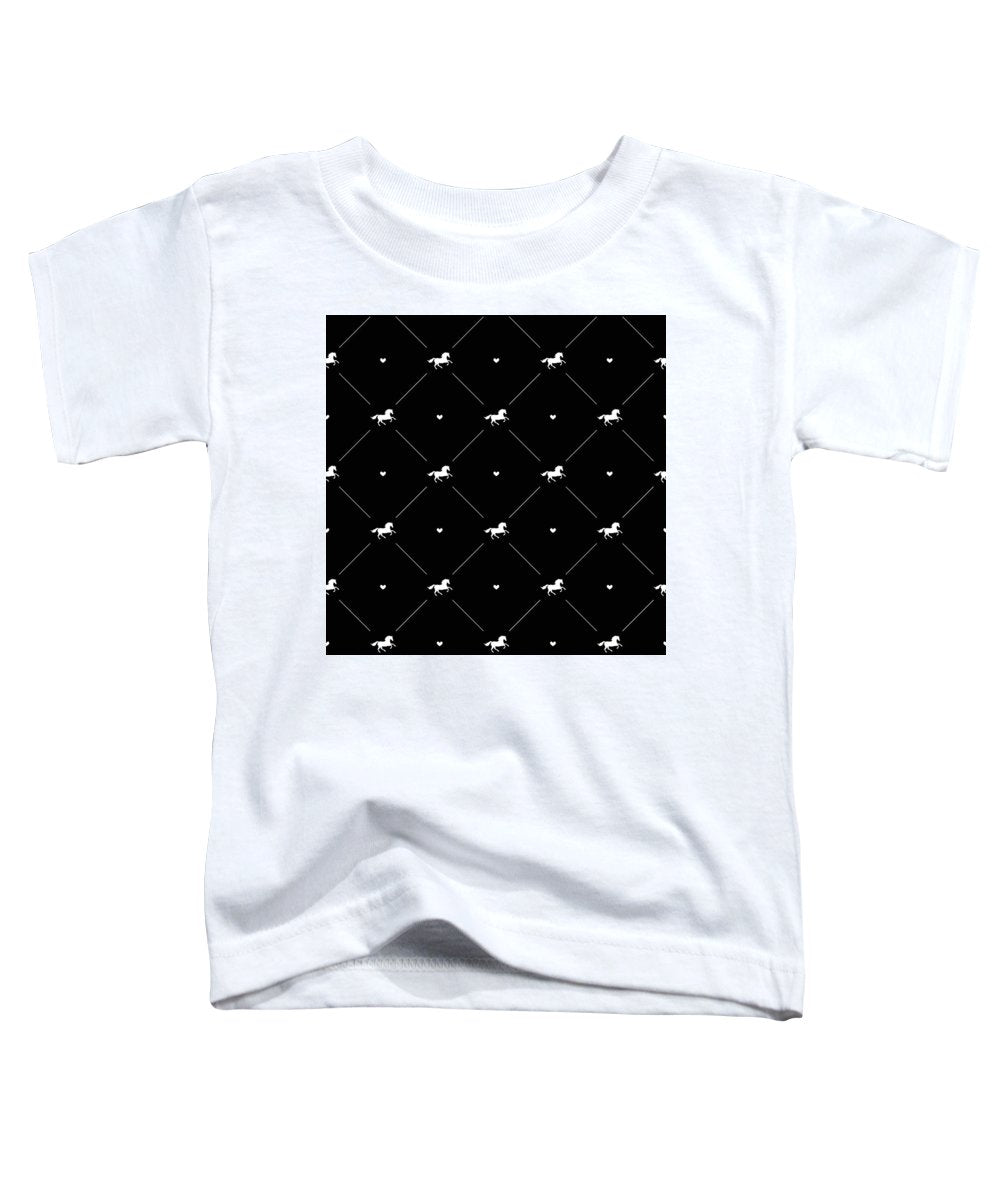 Vector seamless pattern of white horse silhouette with heart isolated on black - Toddler T-Shirt