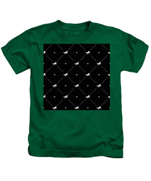 Vector seamless pattern of white horse silhouette with heart isolated on black - Kids T-Shirt