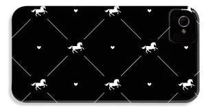 Vector seamless pattern of white horse silhouette with heart isolated on black - Phone Case