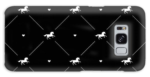 Vector seamless pattern of white horse silhouette with heart isolated on black - Phone Case