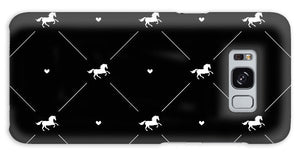 Vector seamless pattern of white horse silhouette with heart isolated on black - Phone Case