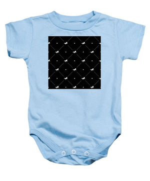 Vector seamless pattern of white horse silhouette with heart isolated on black - Baby Onesie