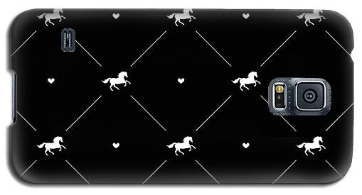 Vector seamless pattern of white horse silhouette with heart isolated on black - Phone Case