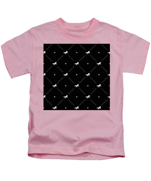 Vector seamless pattern of white horse silhouette with heart isolated on black - Kids T-Shirt